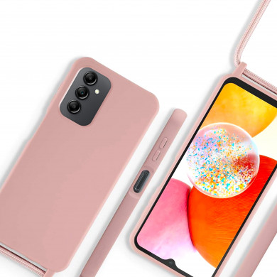 Coque Cordon réglable 160cm silicone liquide compatible Galaxy A14/5G - Rose