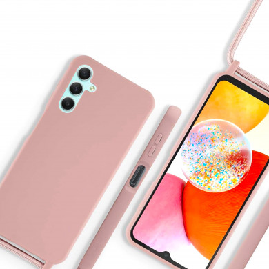 Coque Cordon réglable 160cm silicone liquide compatible Galaxy A34 5G - Rose