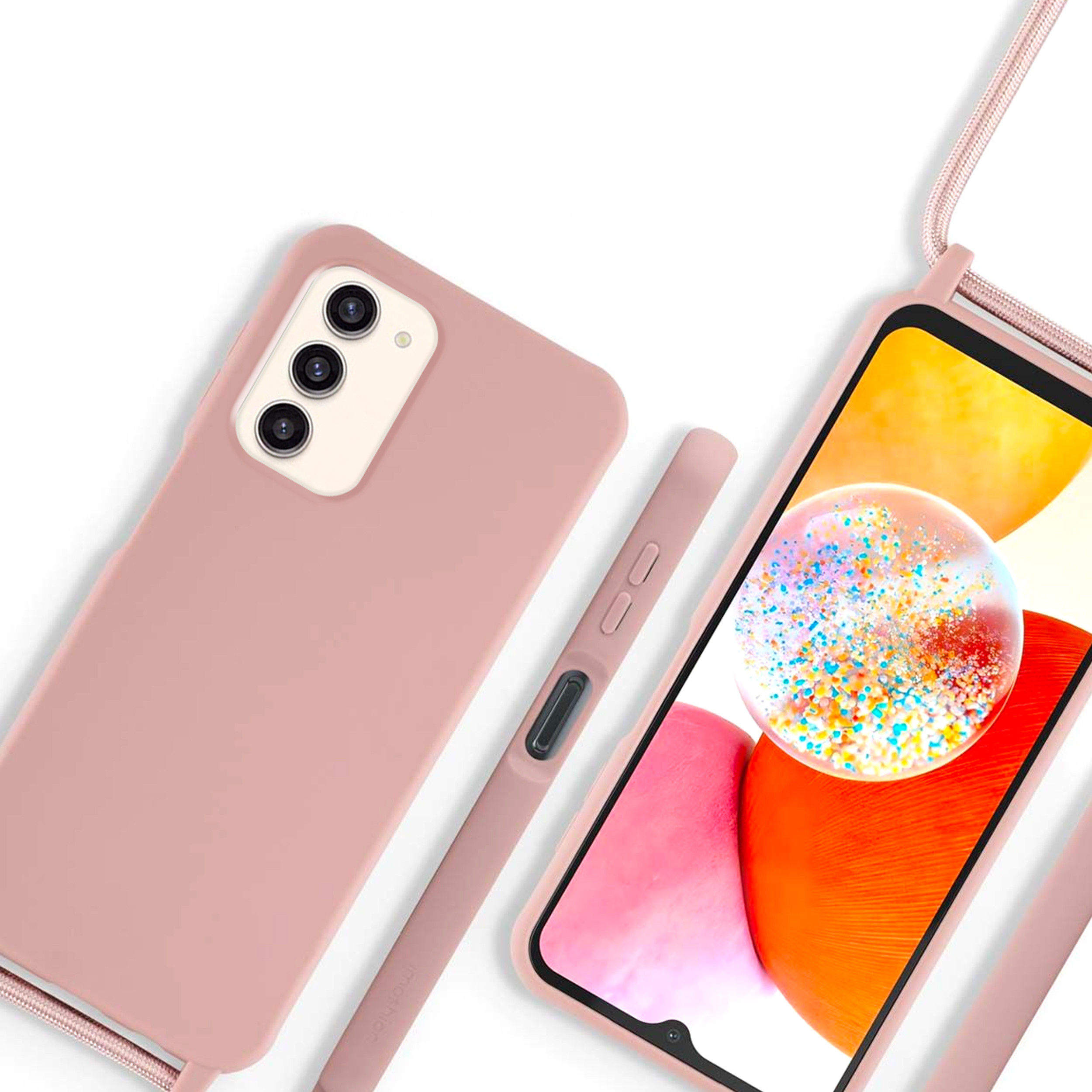 Coque Cordon réglable 160cm silicone liquide compatible Galaxy S23+ - Rose