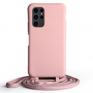 Coque Cordon réglable 160cm silicone liquide compatible Galaxy S23+ - Rose