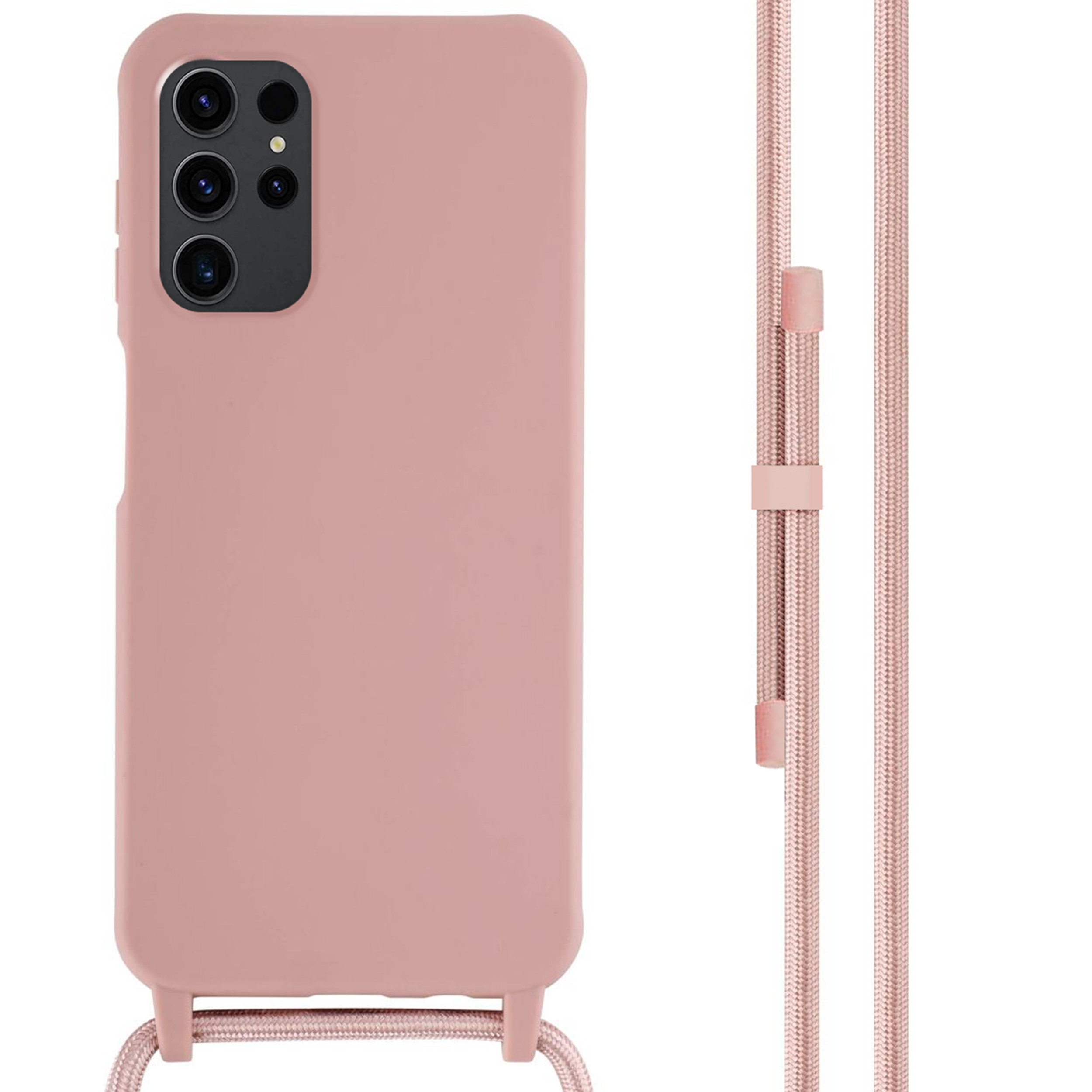 Coque Cordon réglable 160cm silicone liquide compatible Galaxy S23 ULTRA - Rose
