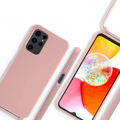 Coque Cordon réglable 160cm silicone liquide compatible Galaxy S23 ULTRA - Rose