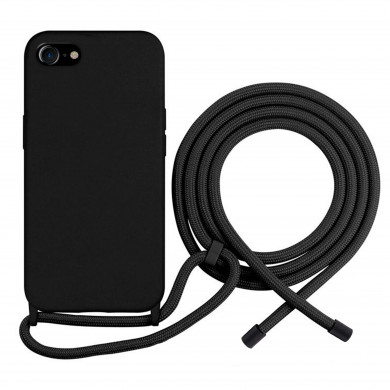 Coque Cordon réglable 160cm silicone liquide compatible iPhone 6/7/8/SE - Noir