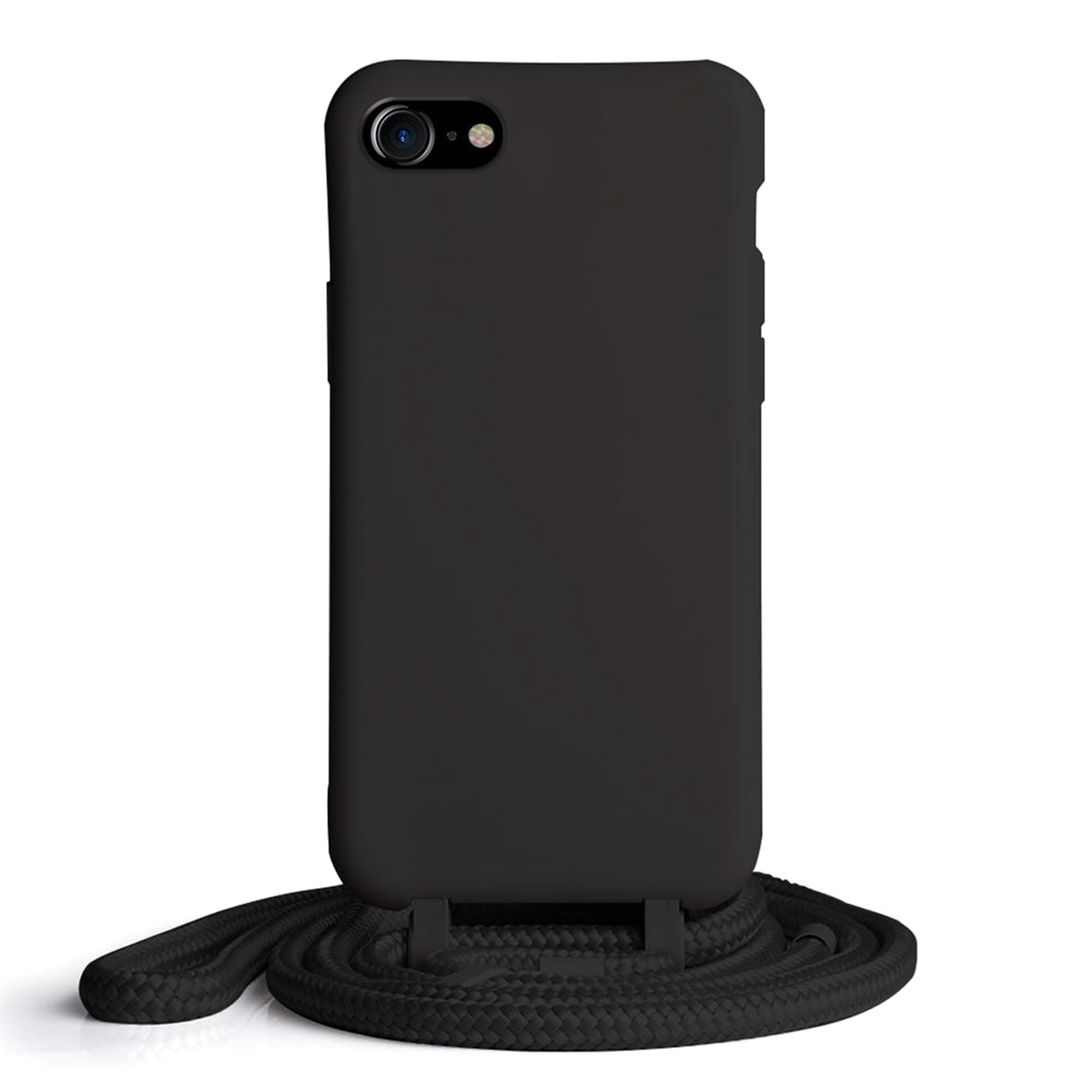 Coque Cordon réglable 160cm silicone liquide compatible iPhone 6/7/8/SE - Noir