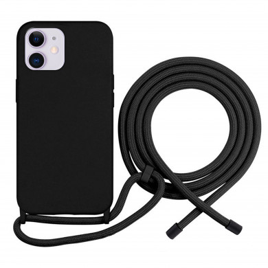 Coque Cordon réglable 160cm silicone liquide compatible iPhone 11 - Noir