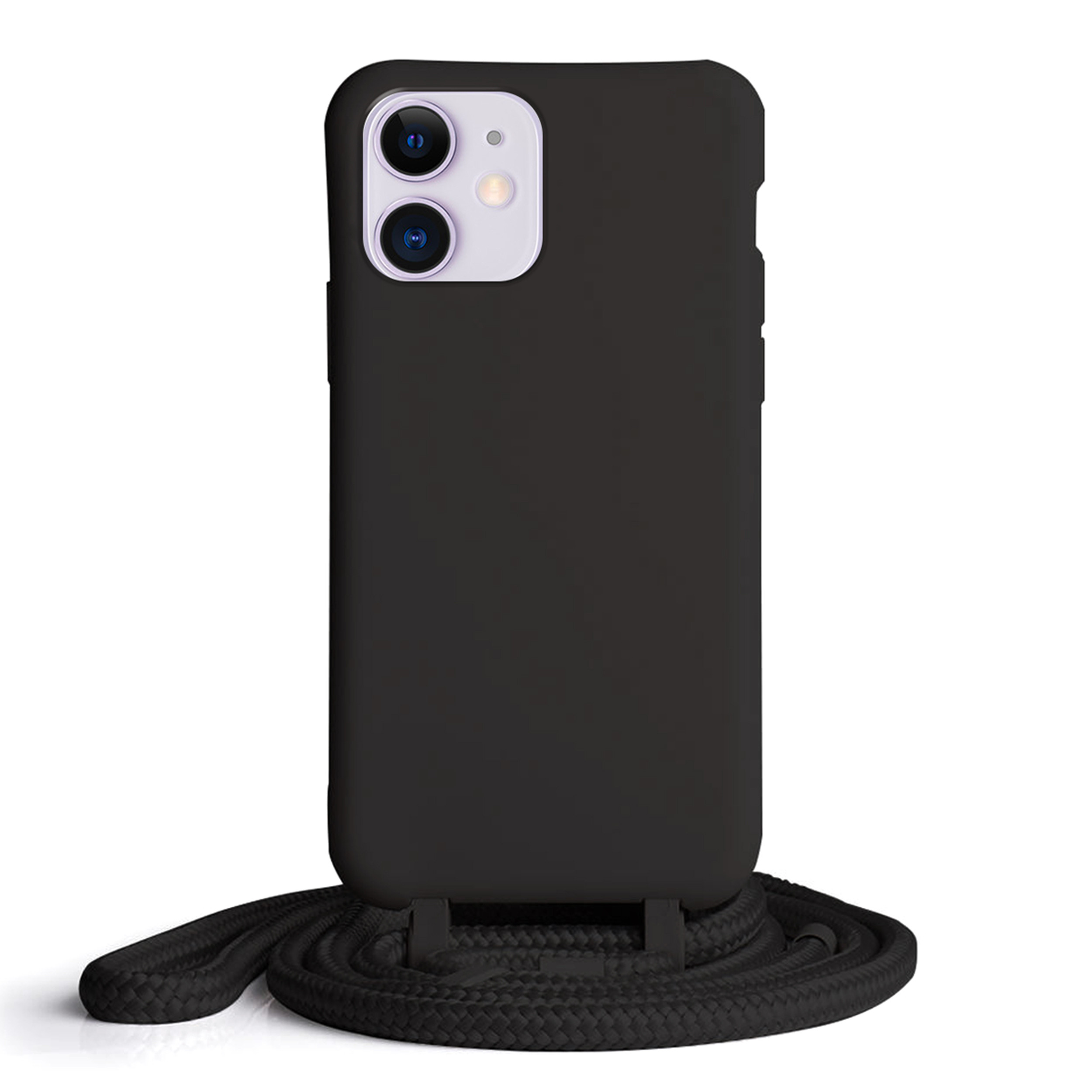 Coque Cordon réglable 160cm silicone liquide compatible iPhone 11 - Noir