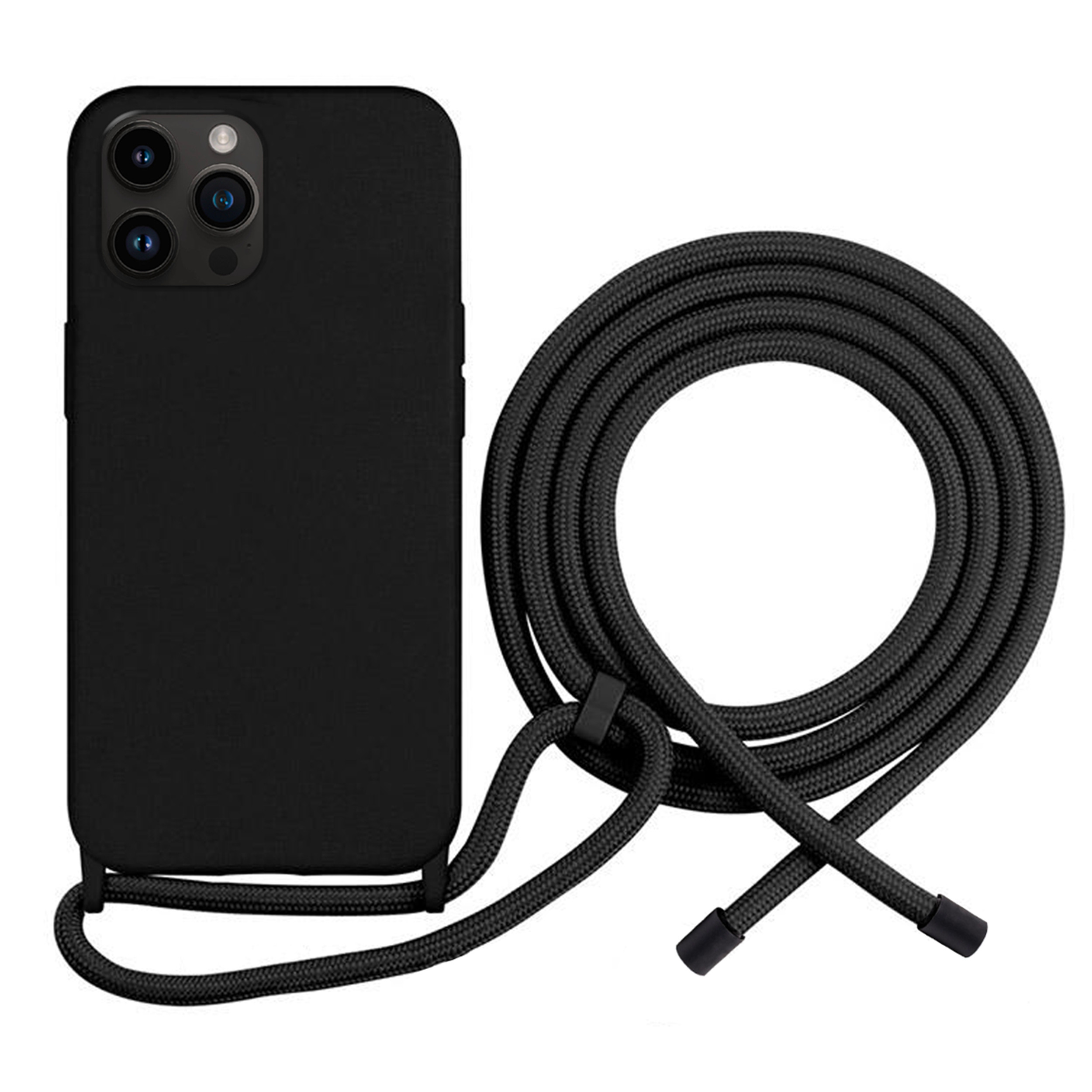 Coque Cordon réglable 160cm silicone liquide compatible iPhone  12/12PRO - Noir