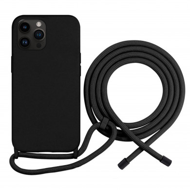 Coque Cordon réglable 160cm silicone liquide compatible iPhone  12/12PRO - Noir