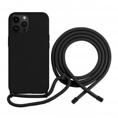 Coque Cordon réglable 160cm silicone liquide compatible iPhone  14 PRO - Noir