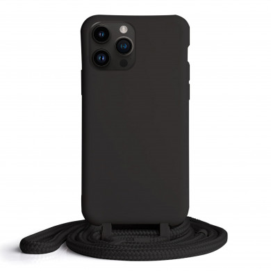 Coque Cordon réglable 160cm silicone liquide compatible iPhone  14 PRO - Noir
