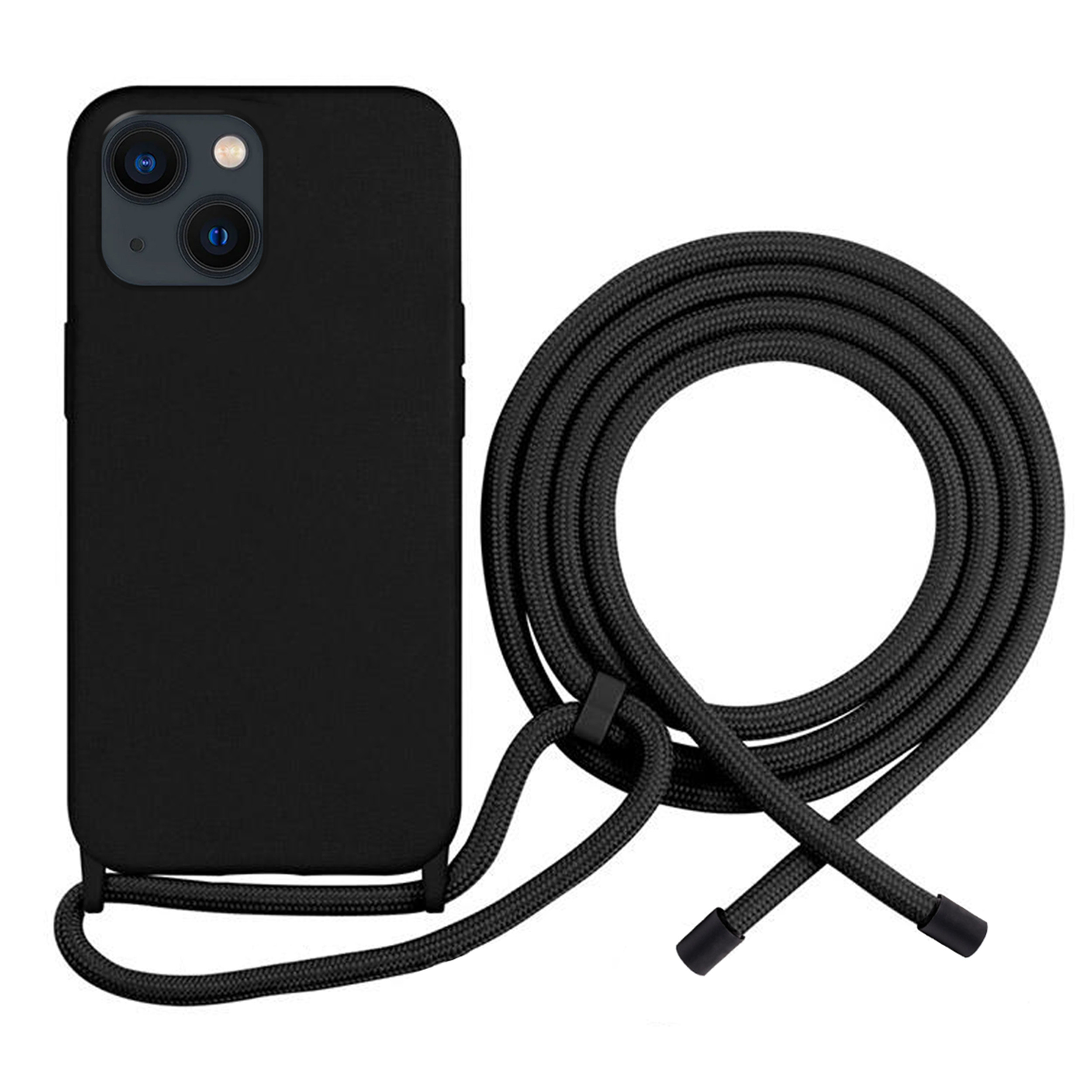 Coque Cordon réglable 160cm silicone liquide compatible iPhone 14 Plus - Noir