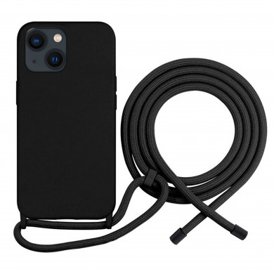 Coque Cordon réglable 160cm silicone liquide compatible iPhone 14 Plus - Noir