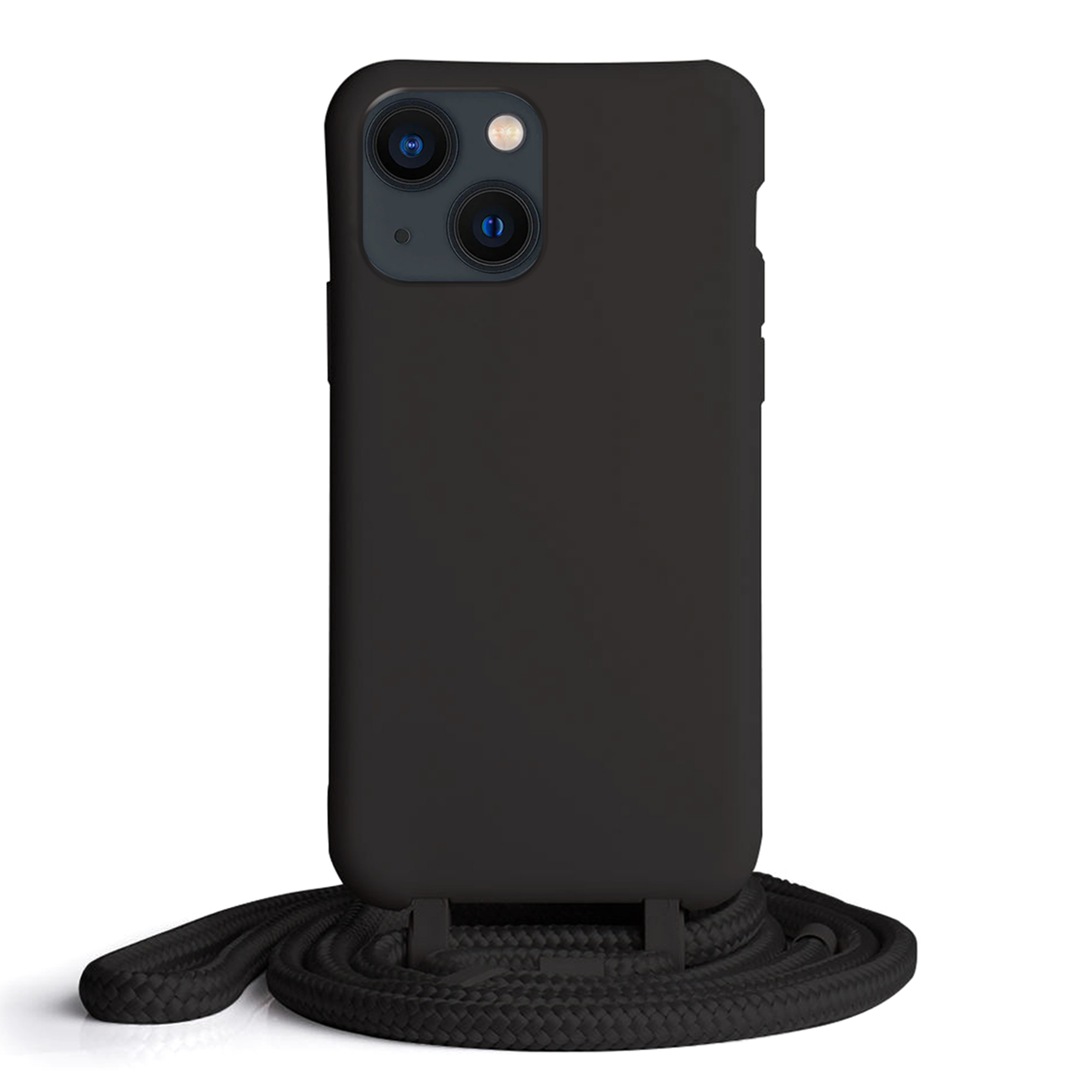 Coque Cordon réglable 160cm silicone liquide compatible iPhone 14 Plus - Noir