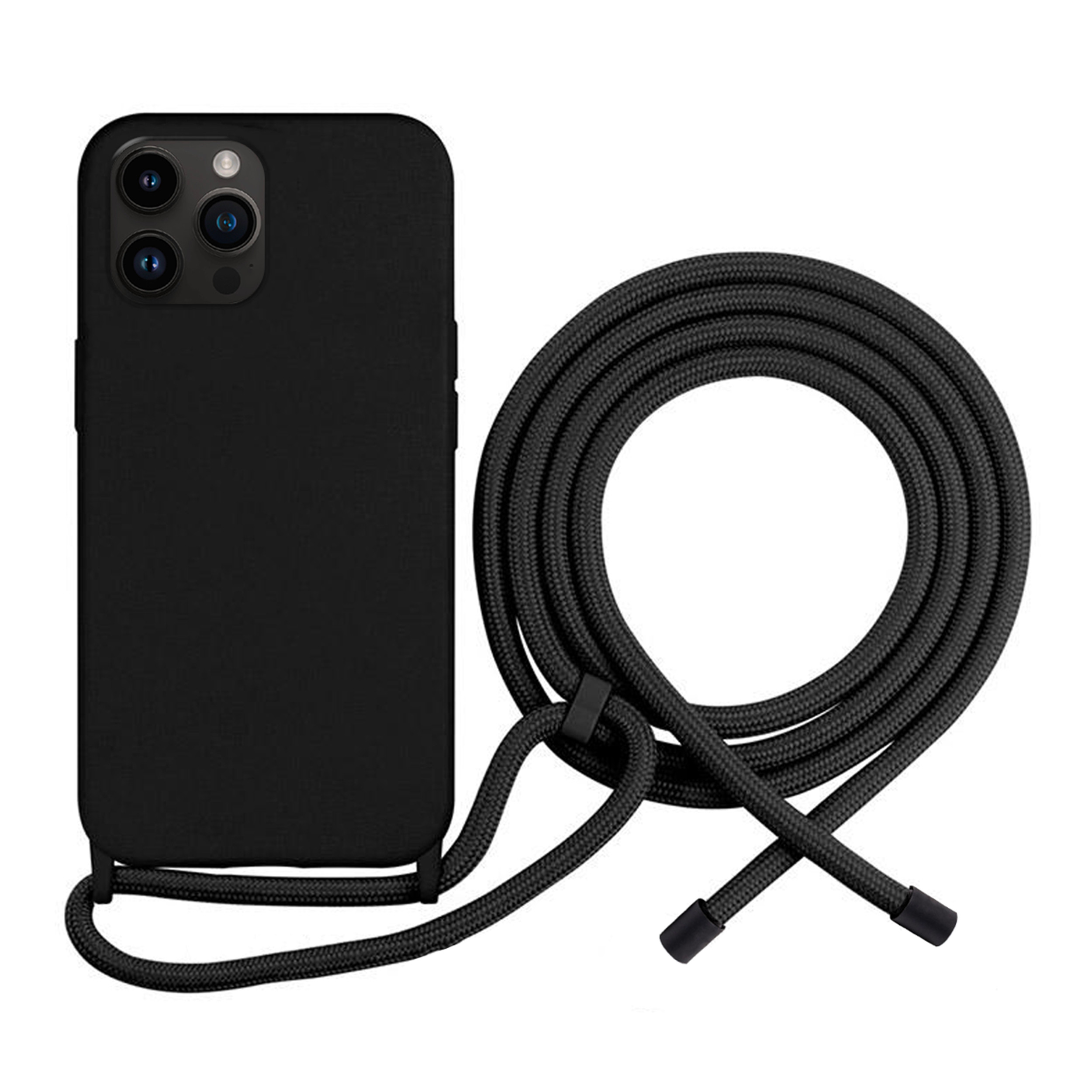 Coque Cordon réglable 160cm silicone liquide compatible iPhone 14 PRO MAX - Noir