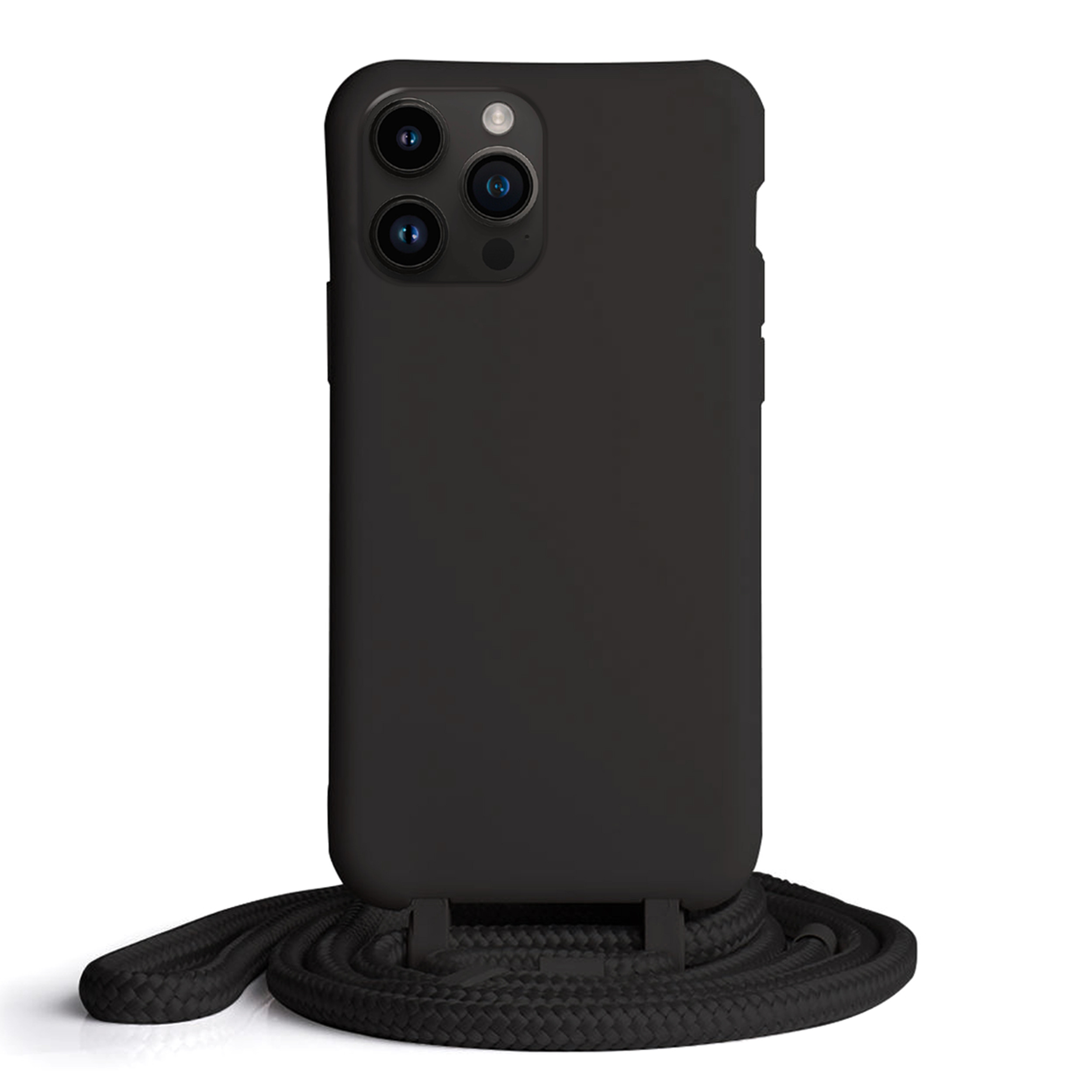 Coque Cordon réglable 160cm silicone liquide compatible iPhone 14 PRO MAX - Noir
