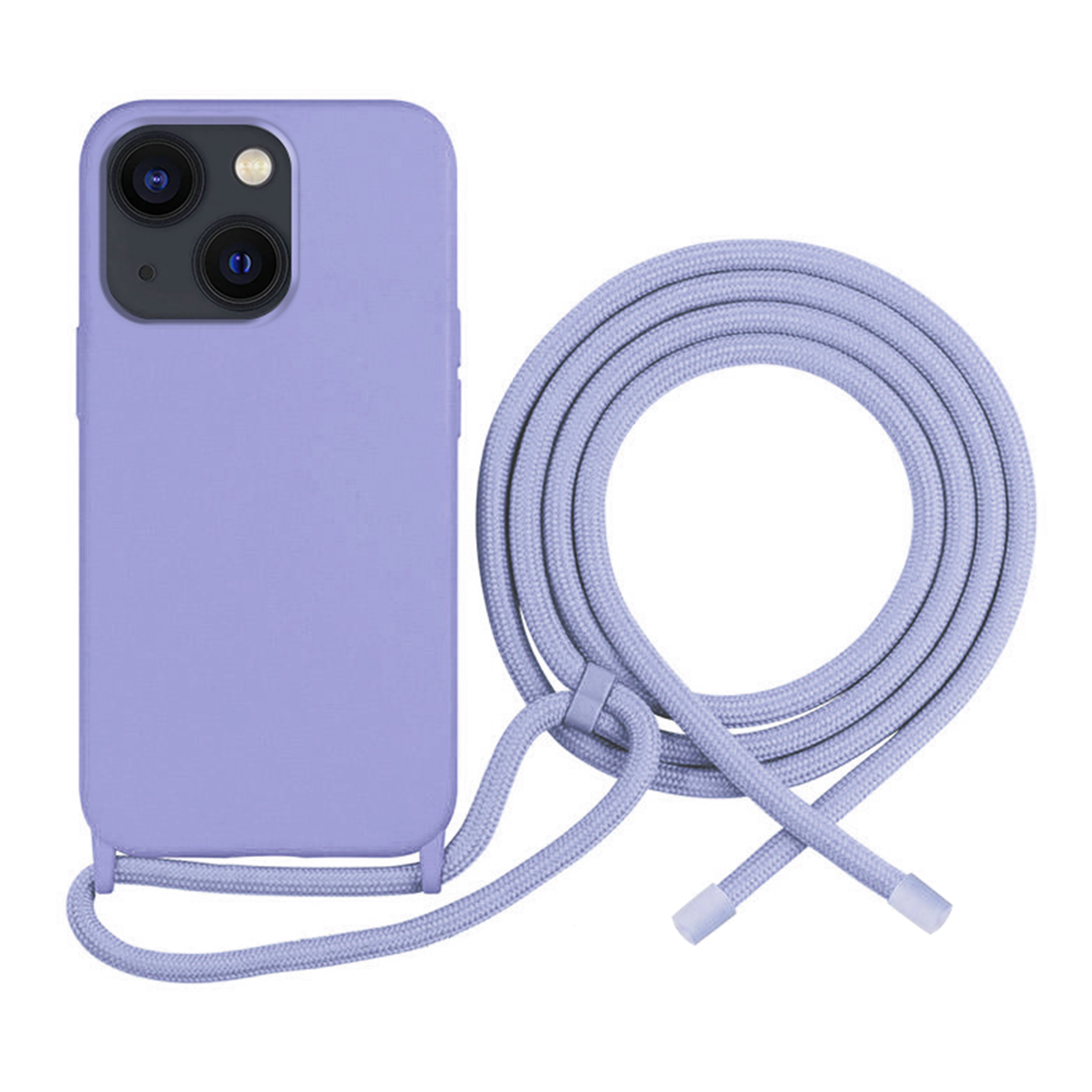 Coque Cordon réglable 160cm silicone liquide compatible iPhone 14 Plus - Lavande