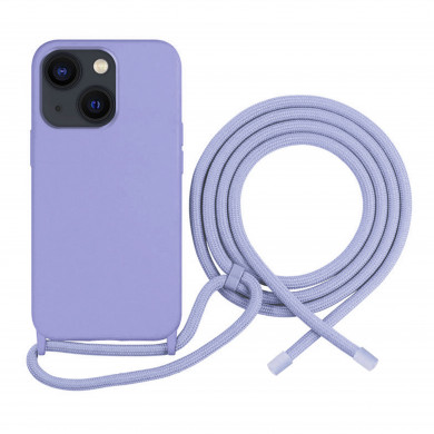 Coque Cordon réglable 160cm silicone liquide compatible iPhone 14 Plus - Lavande