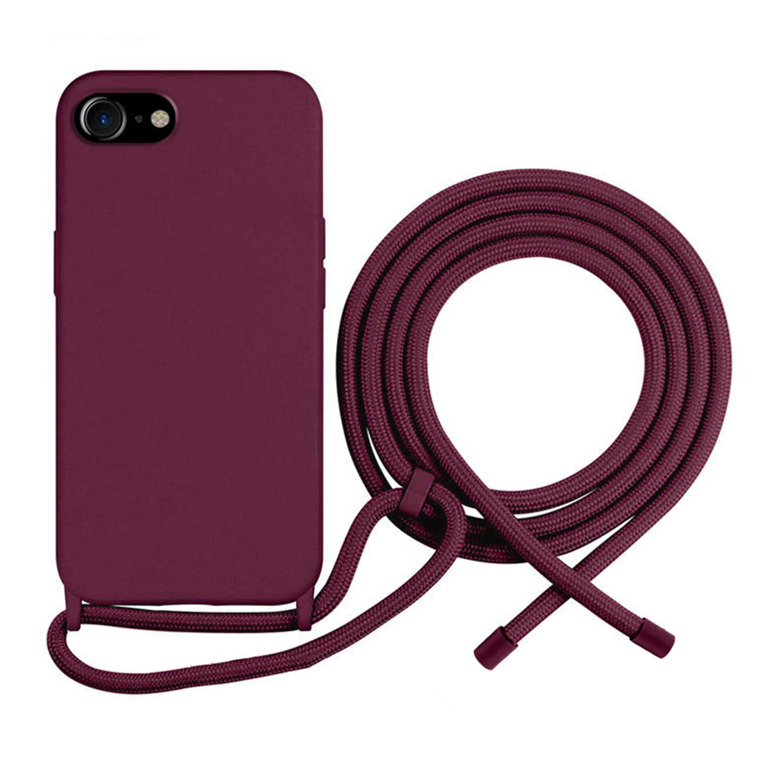 Coque Cordon réglable 160cm silicone liquide compatible iPhone 6/7/8/SE - Bordeaux