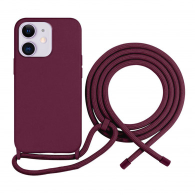 Coque Cordon réglable 160cm silicone liquide compatible iPhone 11 - Bordeaux