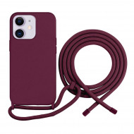Coque Cordon réglable 160cm silicone liquide compatible iPhone  12/12PRO - Bordeaux