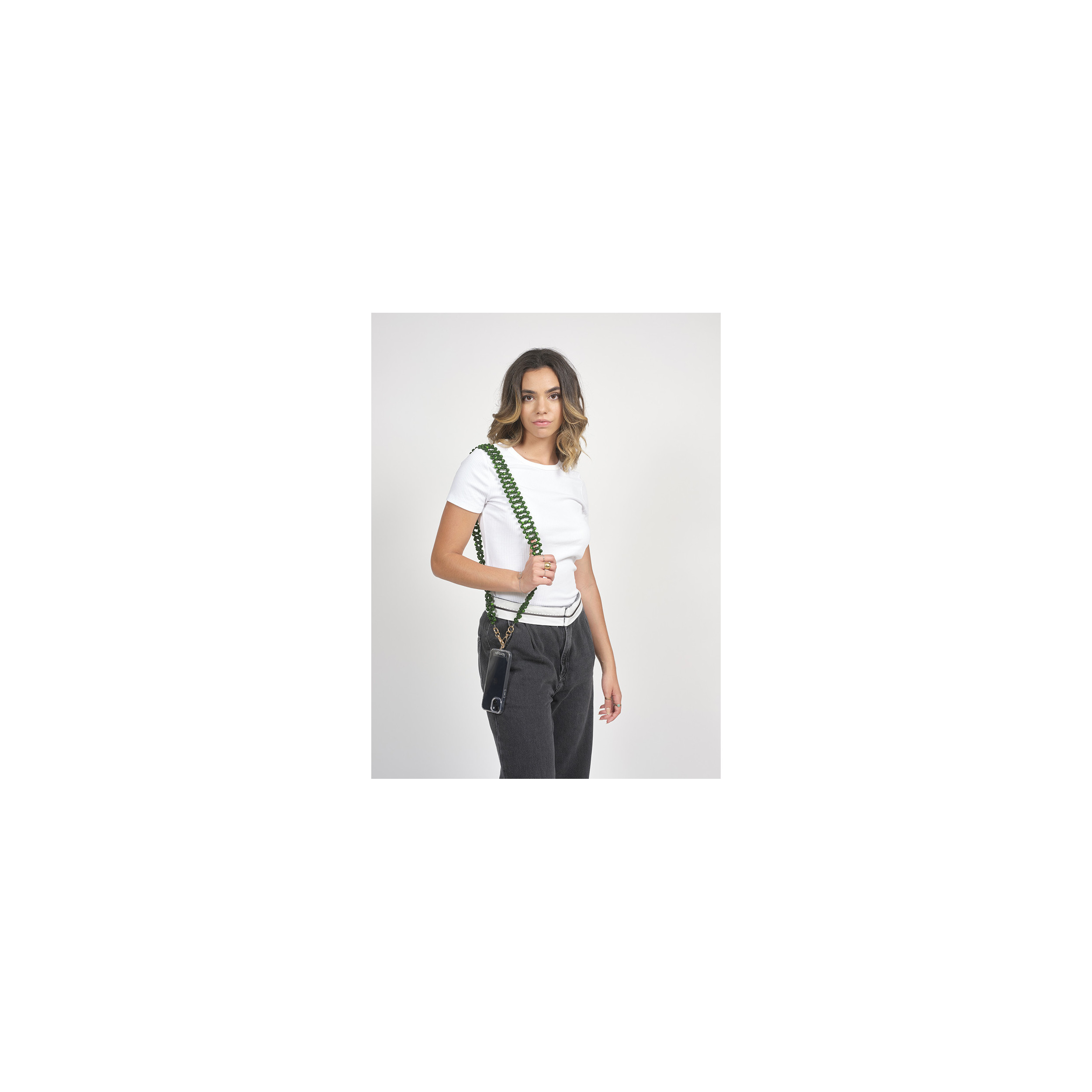 Chaîne bandoulière perles M 120cm Rio - Vert