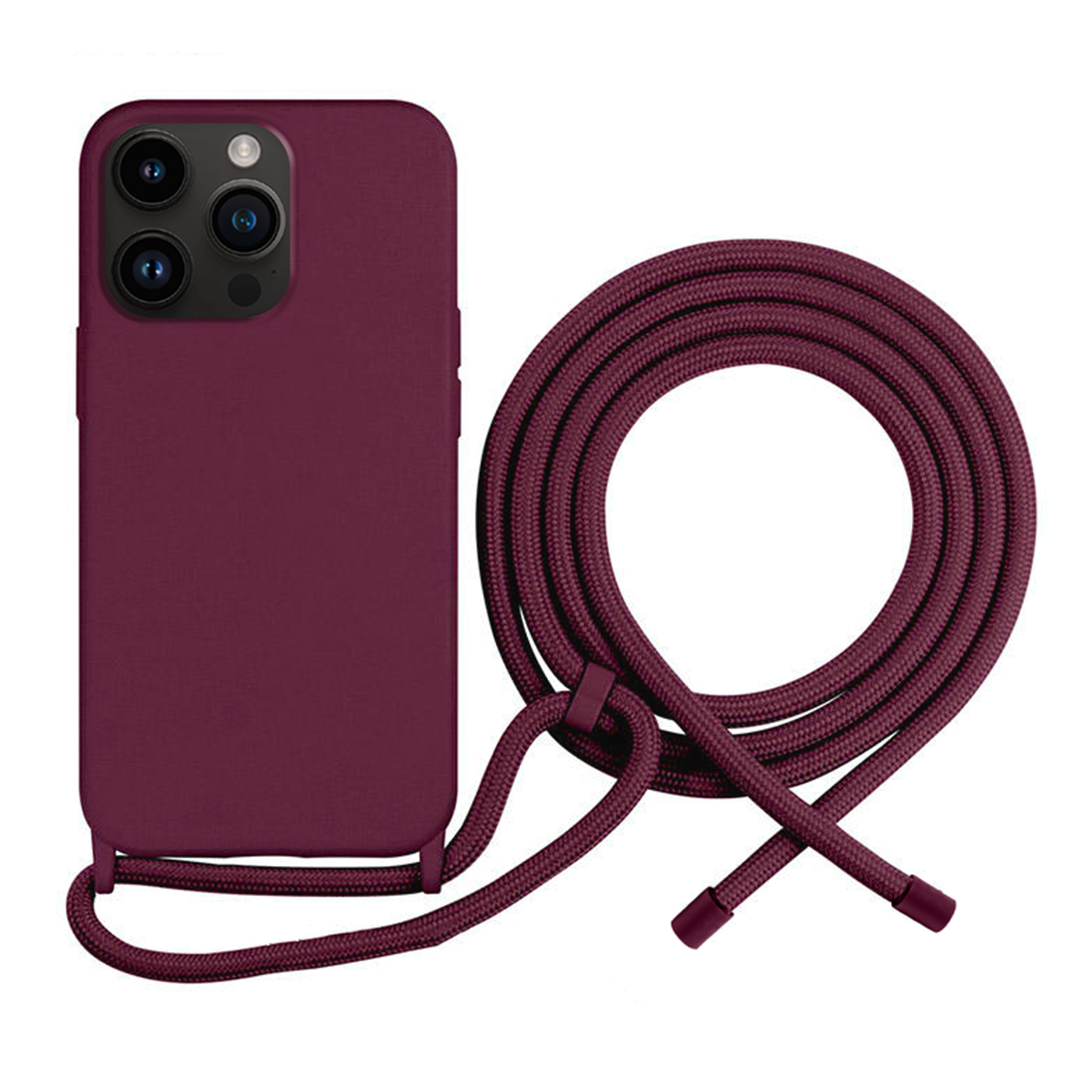 Coque Cordon réglable 160cm silicone liquide compatible iPhone  12/12PRO - Bordeaux