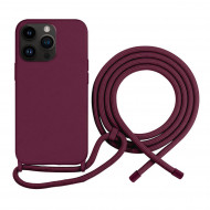 Coque Cordon réglable 160cm silicone liquide compatible iPhone 13/14 - Bordeaux