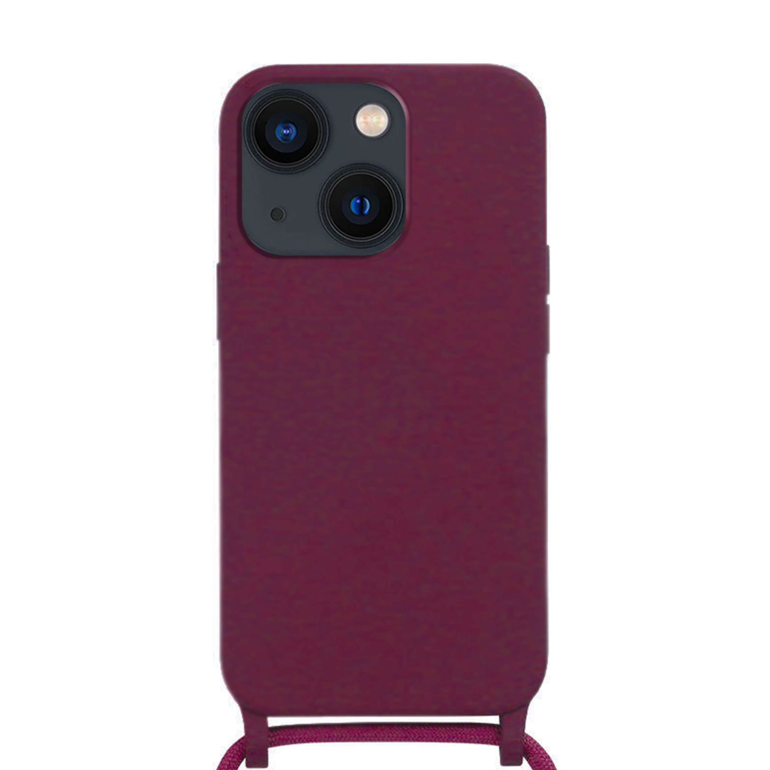 Coque Cordon réglable 160cm silicone liquide compatible iPhone 13/14 - Bordeaux