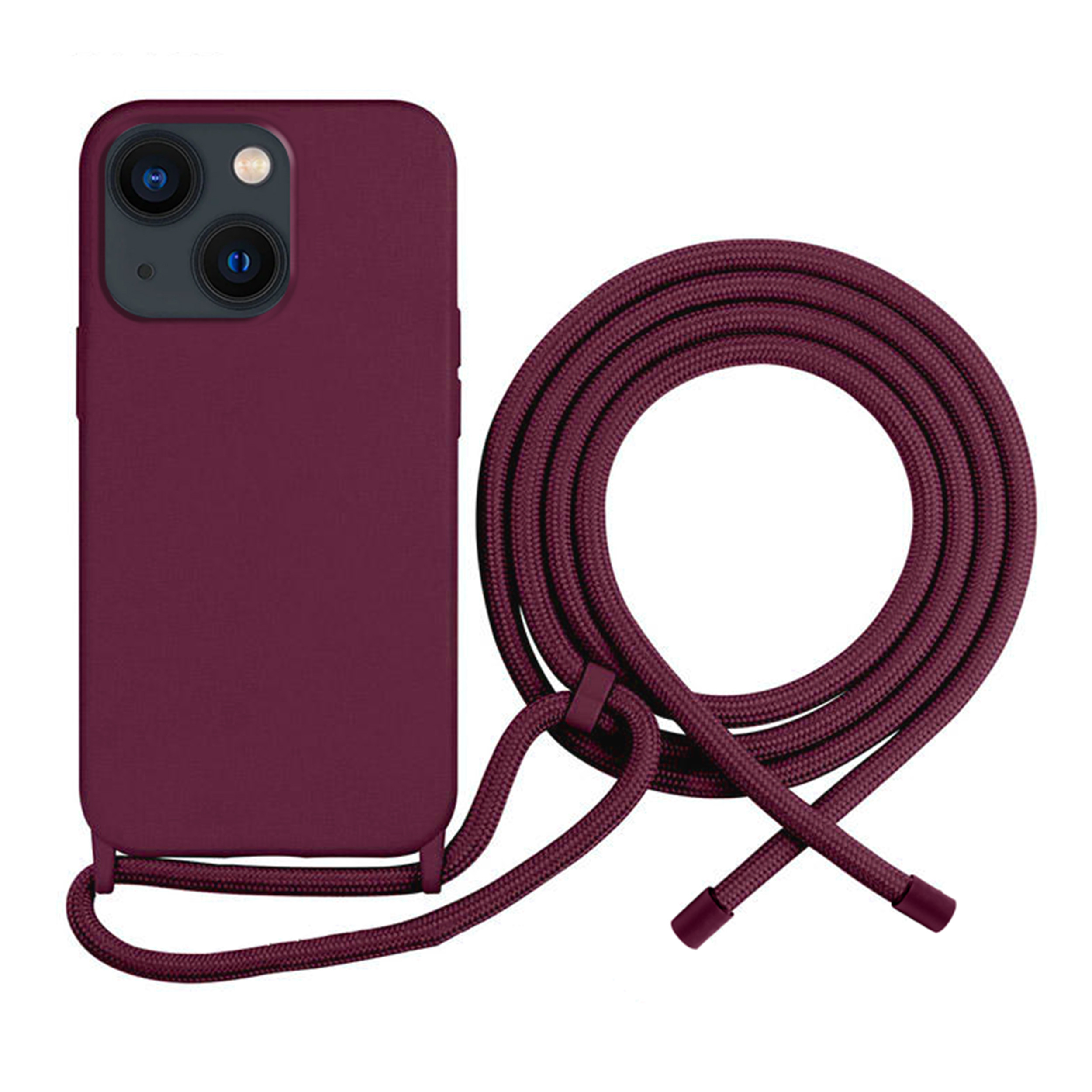 Coque Cordon réglable 160cm silicone liquide compatible iPhone 13/14 - Bordeaux