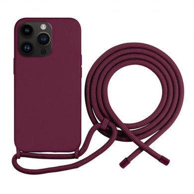 Coque Cordon réglable 160cm silicone liquide compatible iPhone  13 PRO - Bordeaux