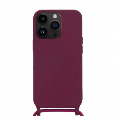 Coque Cordon réglable 160cm silicone liquide compatible iPhone  14 PRO - Bordeaux