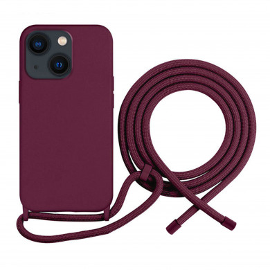 Coque Cordon réglable 160cm silicone liquide compatible iPhone 14 Plus - Bordeaux
