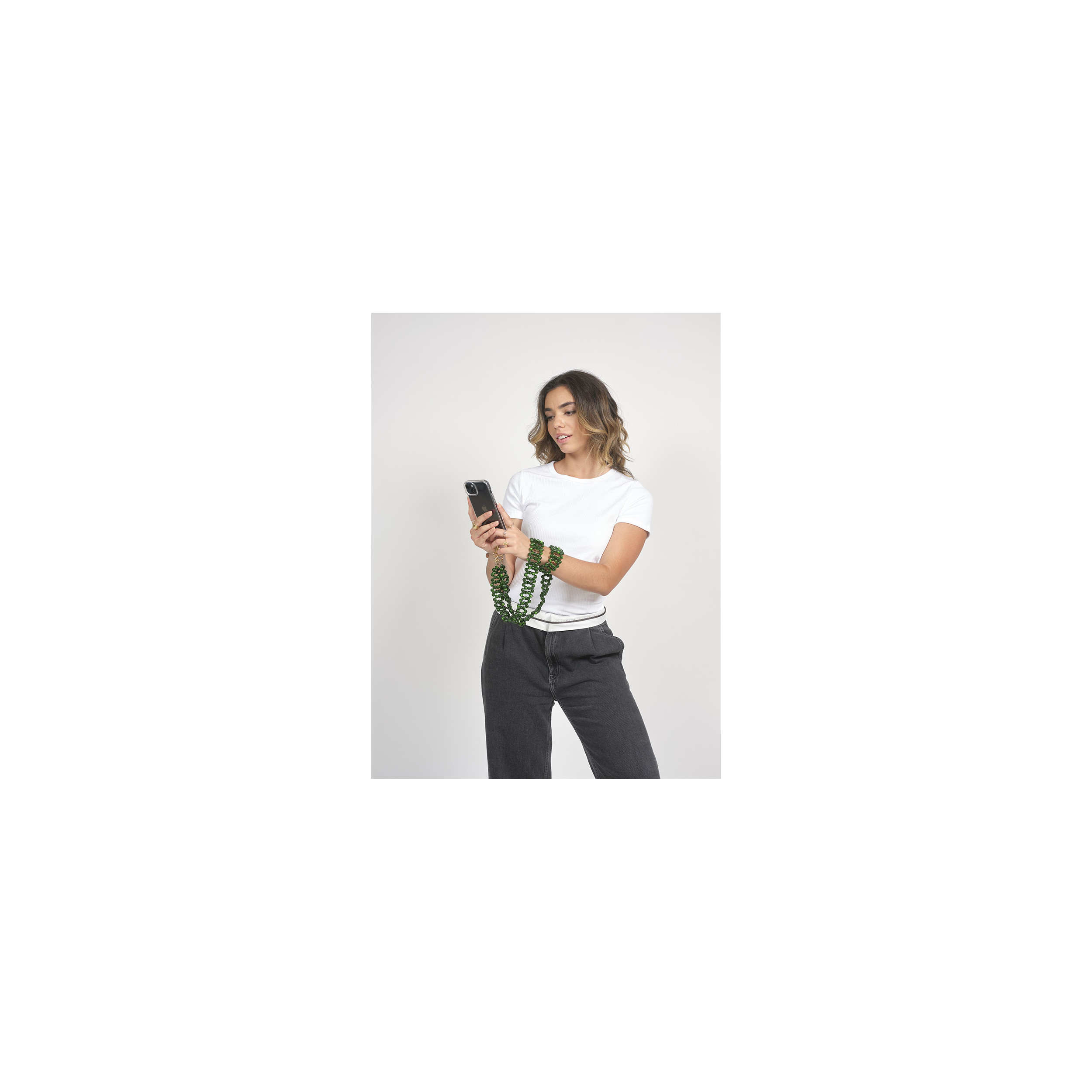 Chaîne bandoulière perles M 120cm Rio - Vert