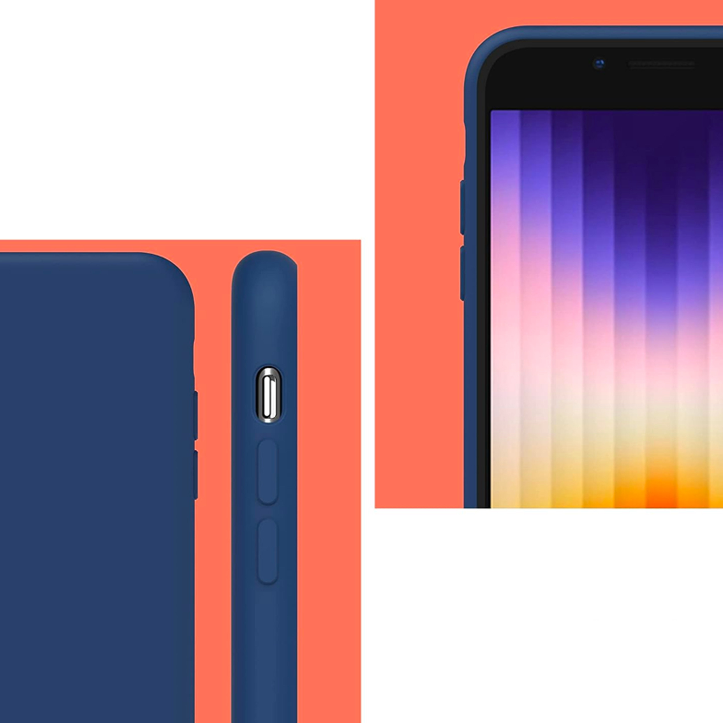 Coque Cordon réglable 160cm silicone liquide compatible iPhone 6/7/8/SE - Bleu Marine