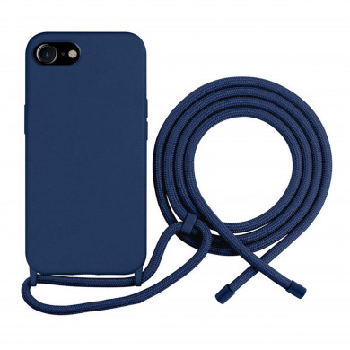 Coque Cordon réglable 160cm silicone liquide compatible iPhone 6/7/8/SE - Bleu Marine