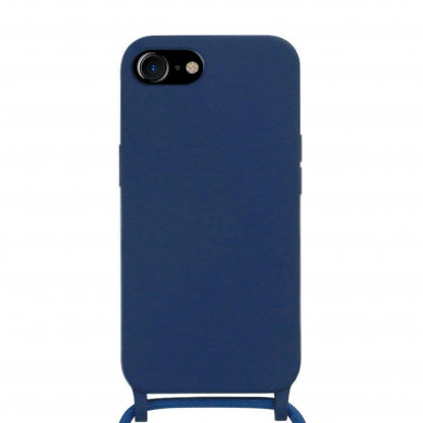 Coque Cordon réglable 160cm silicone liquide compatible iPhone 6/7/8/SE - Bleu Marine