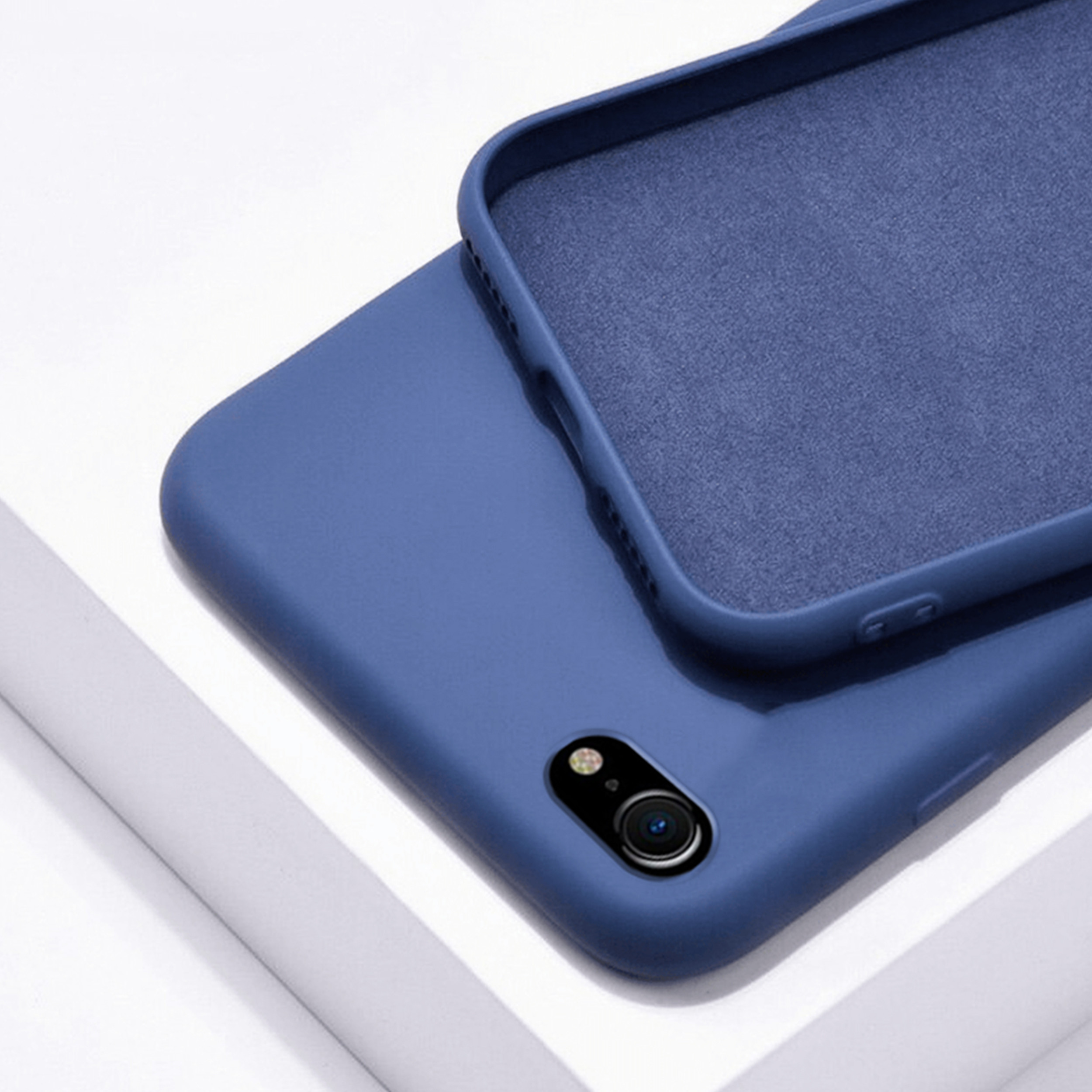 Coque Cordon réglable 160cm silicone liquide compatible iPhone 6/7/8/SE - Bleu Marine