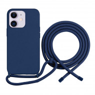 Coque Cordon réglable 160cm silicone liquide compatible iPhone  12/12PRO - Bleu Marine