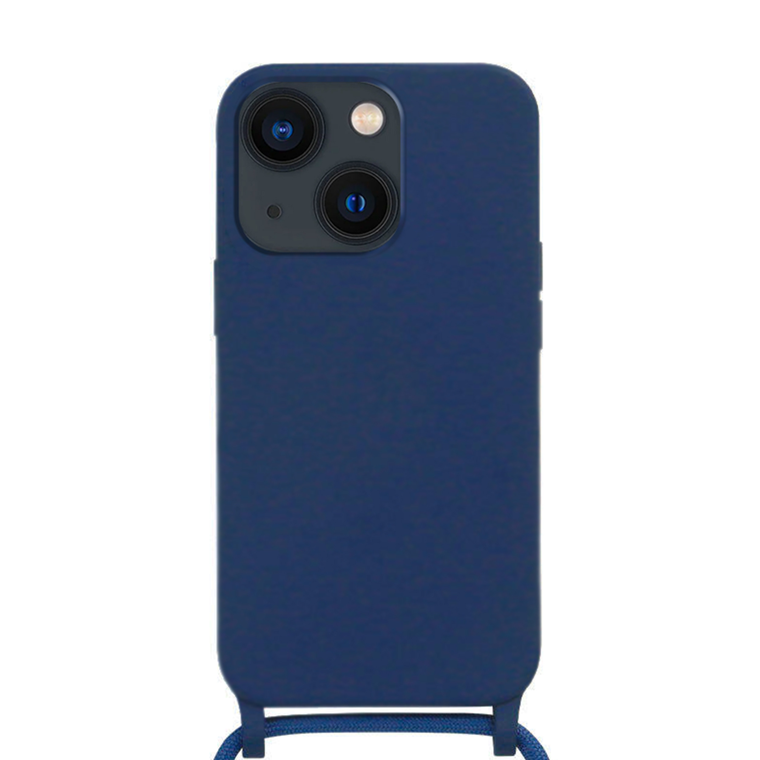 Coque Cordon réglable 160cm silicone liquide compatible iPhone 14 Plus - Bleu Marine