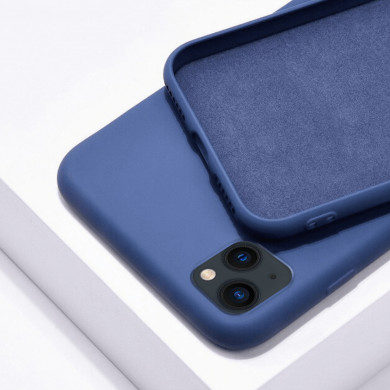 Coque Cordon réglable 160cm silicone liquide compatible iPhone 14 Plus - Bleu Marine