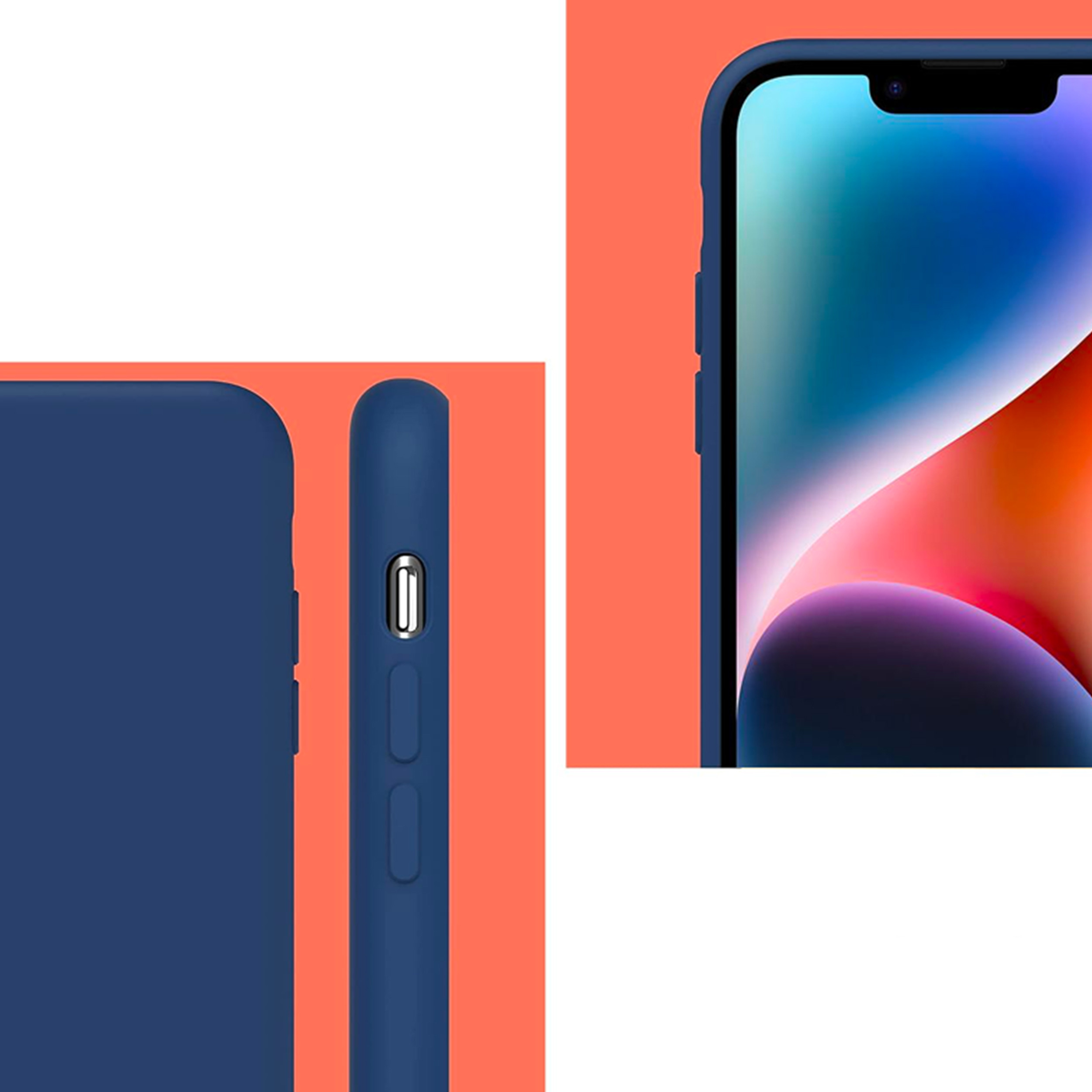 Coque Cordon réglable 160cm silicone liquide compatible iPhone 14 PRO MAX - Bleu Marine