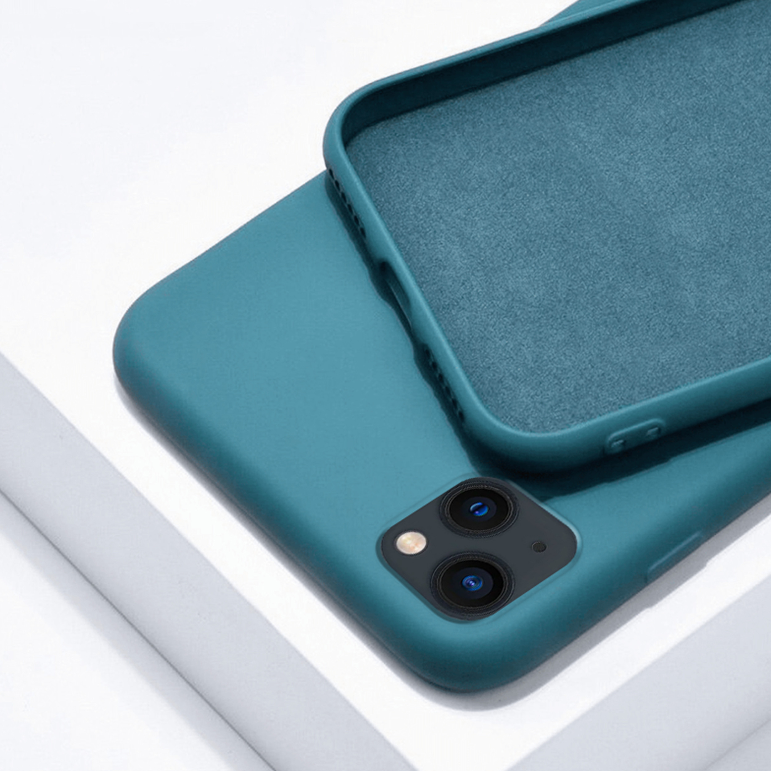 Coque Cordon réglable 160cm silicone liquide compatible iPhone 13/14 - Vert Kaki