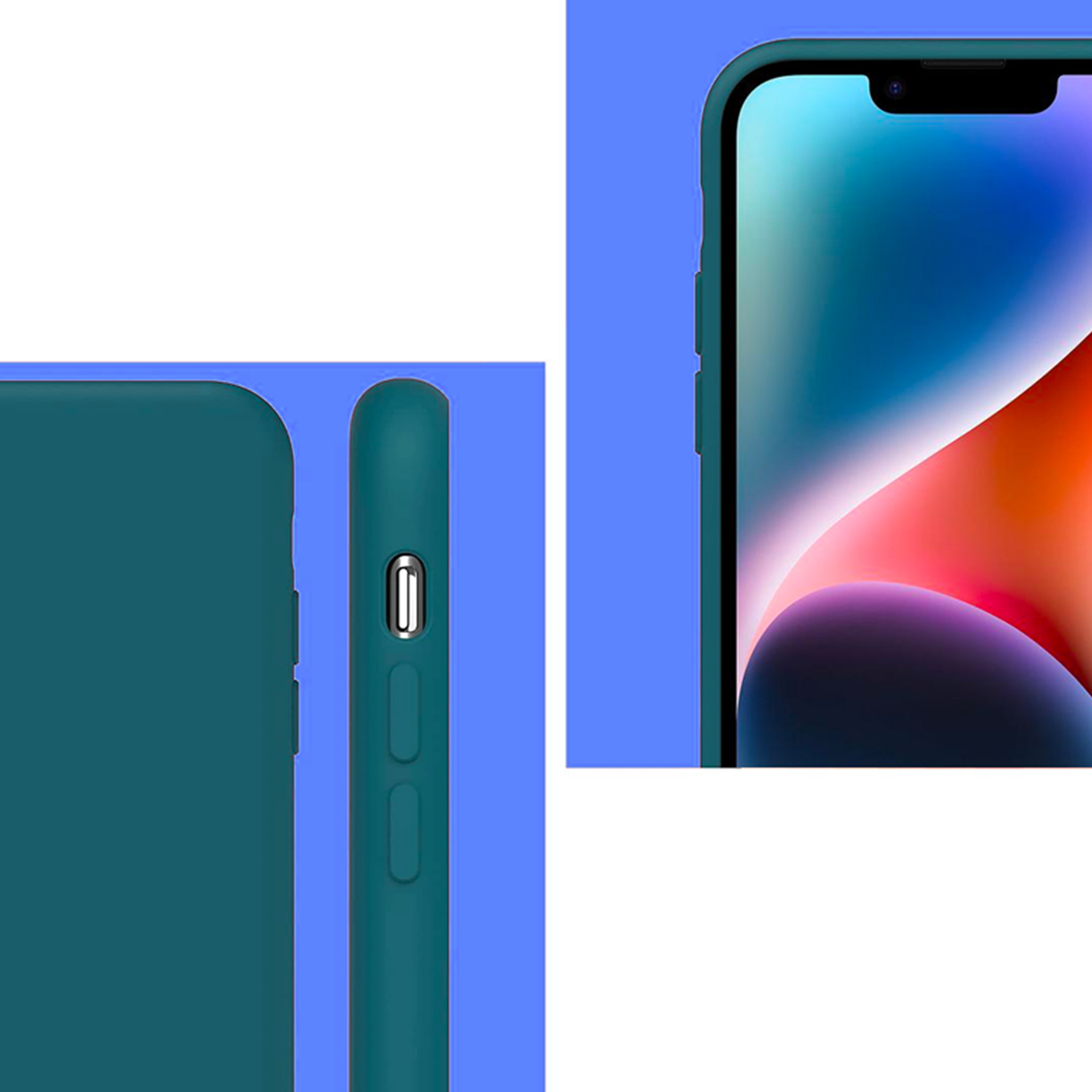 Coque Cordon réglable 160cm silicone liquide compatible iPhone 13/14 - Vert Kaki