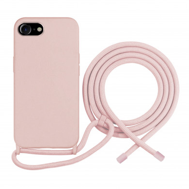 Coque Cordon réglable 160cm silicone liquide compatible iPhone 6/7/8/SE - Rose