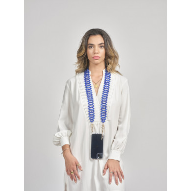 Chaîne bandoulière perles M 120cm Rio - Bleu électrique