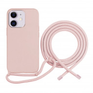 Coque Cordon réglable 160cm silicone liquide compatible iPhone  12/12PRO - Rose