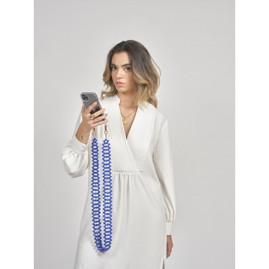 Chaîne bandoulière perles M 120cm Rio - Bleu électrique