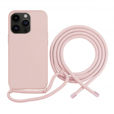Coque Cordon réglable 160cm silicone liquide compatible iPhone  13 PRO - Rose