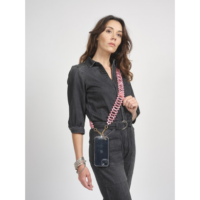 Chaîne bandoulière perles M 120cm Rio - Rose