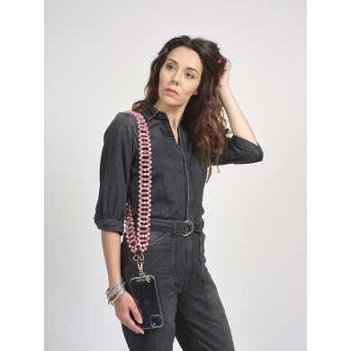 Chaîne bandoulière perles M 120cm Rio - Rose